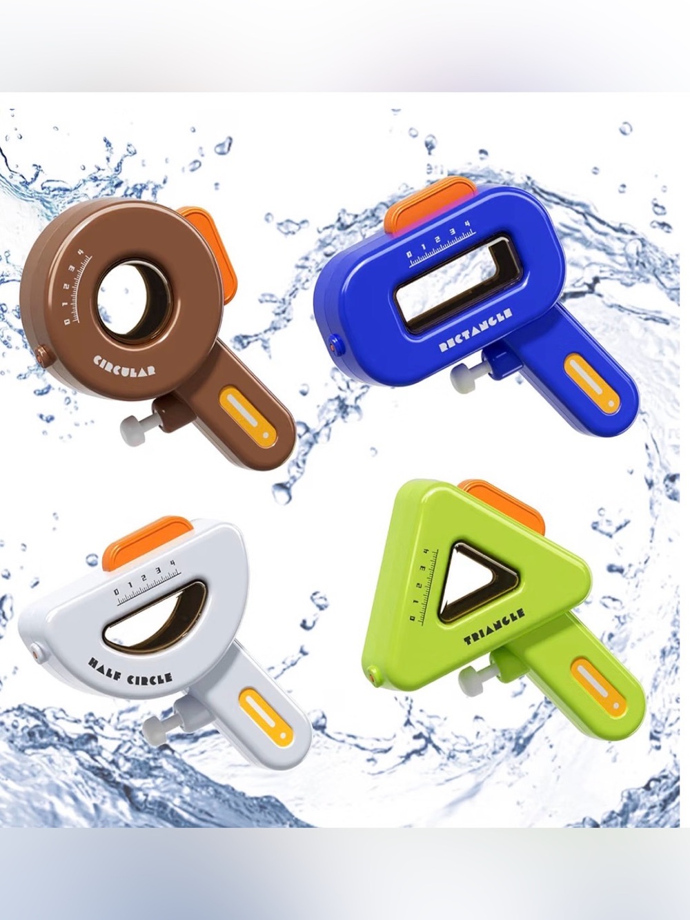 4-Pack Geometric Shape Water Guns Ages 3+